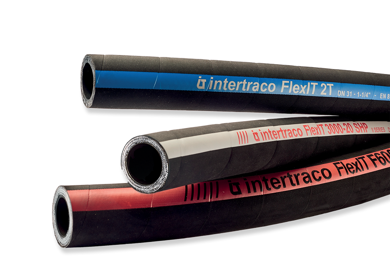 3 x Intertraco Hydraulic Hoses on a clear background